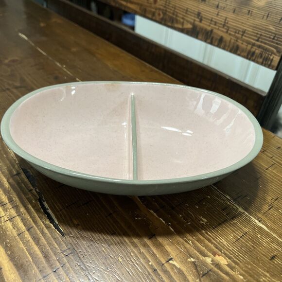 Harkerware Serving Bowl Divided Oval Pink  & Gray , Vintage , Cottagecore - Picture 1 of 5